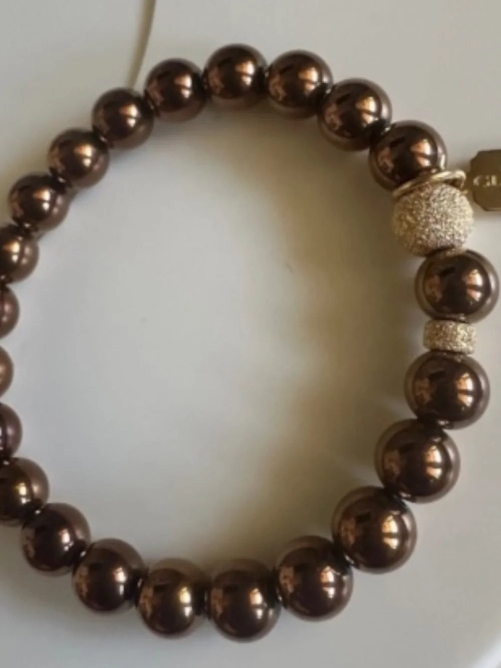 Classic 8mm Bronze Hematite Stretch Bracelet Gold Filled Accents | Minimalist